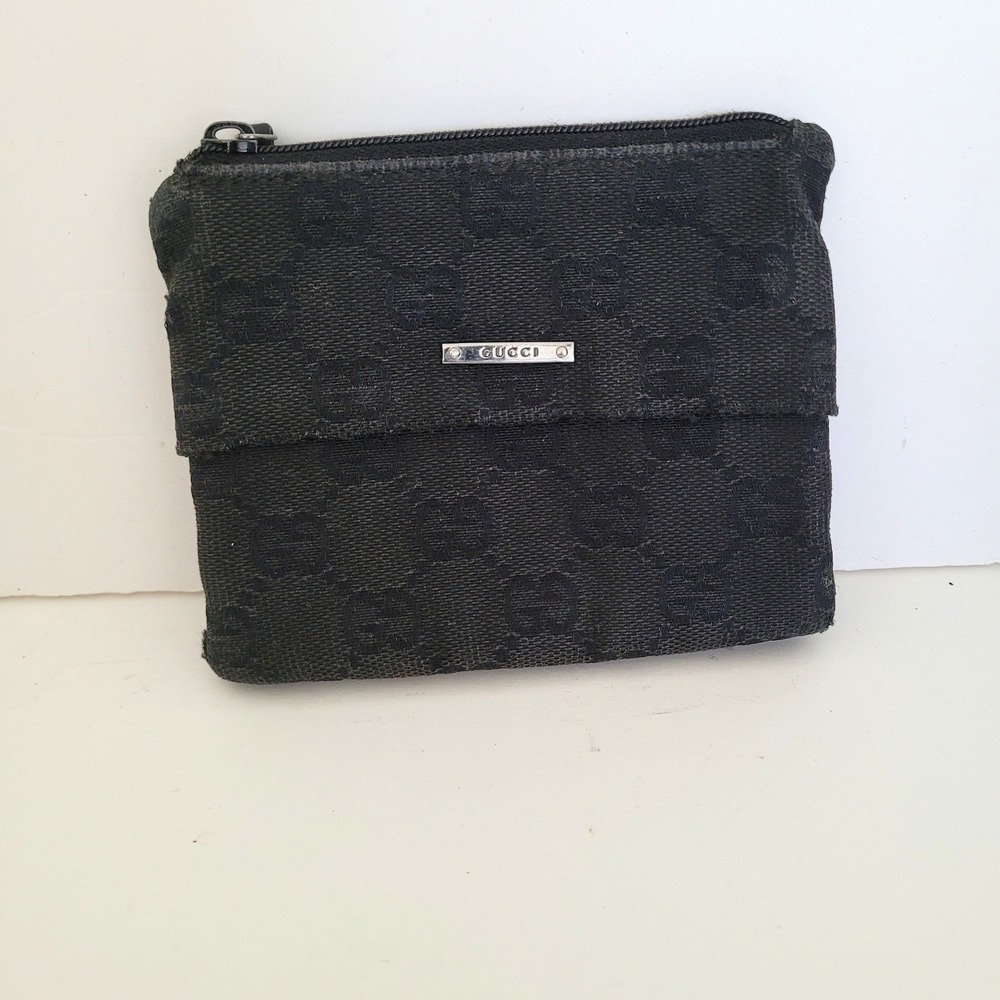 Gucci GG Monogram Canvas Coin Pouch Black Zip Wallet 115257 467891